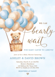 697 Blue Hot Air Balloon Bear Baby Shower Invitation: 697 Blue Hot Air Balloon Bear Baby Shower Invitation