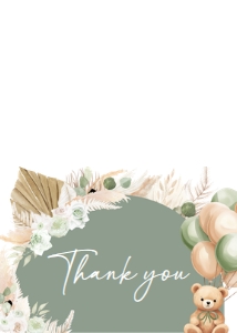 693 Boho Green Bear Baby Shower Thank you Card: 693 Boho Green Bear Baby Shower Invitation Set