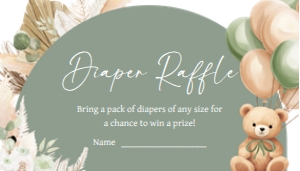 693 Boho Green Bear Baby Shower Diaper Raffle: 693 Boho Green Bear Baby Shower Invitation Set