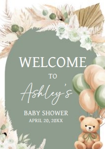 693 Boho Green Bear Baby Shower Welcome Sign A2: 693 Boho Green Bear Baby Shower Welcome Sign