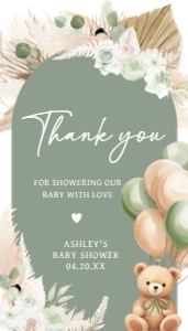 693 Boho Green Bear Baby Shower Favor Tag design preview