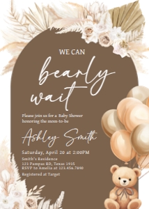 694 Boho Brown Bear Baby Shower Invitation: 694 Boho Brown Bear Baby Shower Invitation
