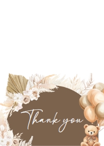 694 Boho Brown Bear Baby Shower Thank you Card: 694 Boho Brown Bear Baby Shower Invitation Set