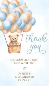 697 Blue Hot Air Balloon Bear Baby Shower Favor Tag design preview