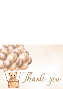 698 Brown Hot Air Balloon Bear Baby Shower Thank You Card: 698 Brown Hot Air Balloon Bear Baby Shower Invitation Set
