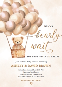 698 Brown Hot Air Balloon Bear Baby Shower Invitation: 698 Brown Hot Air Balloon Bear Baby Shower Invitation Set