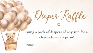 698 Brown Hot Air Balloon Bear Baby Shower Diaper Raffle: 698 Brown Hot Air Balloon Bear Baby Shower Invitation Set