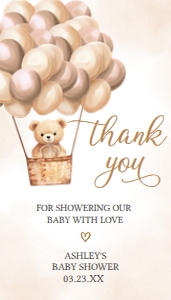 698 Brown Hot Air Balloon Bear Baby Shower Favor Tag design preview