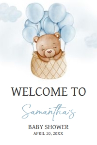 695 Blue Bear Hot Air Balloon Baby Shower Welcome Sign 20x30: 695 Blue Bear Hot Air Balloon Baby Shower Welcome Sign