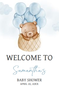 695 Blue Bear Hot Air Balloon Baby Shower Welcome Sign 24x36: 695 Blue Bear Hot Air Balloon Baby Shower Welcome Sign