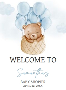 695 Blue Bear Hot Air Balloon Baby Shower Welcome Sign 11x15: 695 Blue Bear Hot Air Balloon Baby Shower Welcome Sign