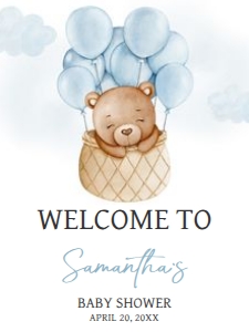 695 Blue Bear Hot Air Balloon Baby Shower Welcome Sign 18x24: 695 Blue Bear Hot Air Balloon Baby Shower Welcome Sign