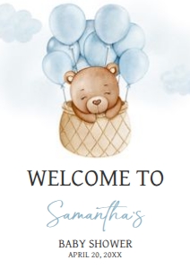 695 Blue Bear Hot Air Balloon Baby Shower Welcome Sign A1: 695 Blue Bear Hot Air Balloon Baby Shower Welcome Sign