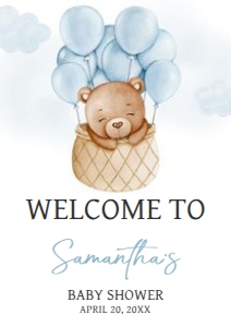 695 Blue Bear Hot Air Balloon Baby Shower Welcome Sign A2: 695 Blue Bear Hot Air Balloon Baby Shower Welcome Sign