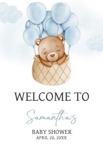 695 Blue Bear Hot Air Balloon Baby Shower Welcome Sign A3: 695 Blue Bear Hot Air Balloon Baby Shower Welcome Sign