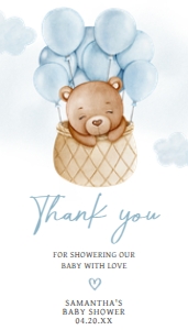 695 Blue Bear Hot Air Balloon Baby Shower Favor Tag design preview