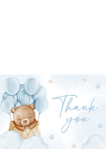 696 Blue Hot Air Balloon Baby Bear Baby Shower Thank you Card: 696 Blue Hot Air Balloon Baby Bear Baby Shower Invitation Set