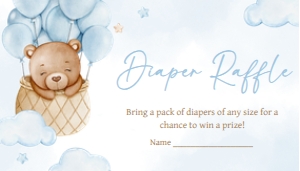 696 Blue Hot Air Balloon Baby Bear Baby Shower Diaper Raffle: 696 Blue Hot Air Balloon Baby Bear Baby Shower Invitation Set