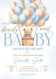 700 Blue Baby Bear Hot Air Balloon Baby Shower Invitation: 700 Blue Baby Bear Hot Air Balloon Baby Shower Invitation Set