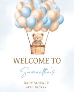 700 Blue Baby Bear Hot Air Balloon Baby Shower Welcome Sign 16x20: 700 Blue Baby Bear Hot Air Balloon Baby Shower Welcome Sign