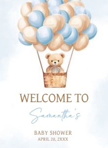 700 Blue Baby Bear Hot Air Balloon Baby Shower Welcome Sign 11X15: 700 Blue Baby Bear Hot Air Balloon Baby Shower Welcome Sign