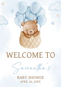 696 Blue Hot Air Balloon Baby Bear Baby Shower Welcome Sign A1: 696 Blue Hot Air Balloon Baby Bear Baby Shower Welcome Sign
