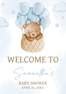 696 Blue Hot Air Balloon Baby Bear Baby Shower Welcome Sign A2: 696 Blue Hot Air Balloon Baby Bear Baby Shower Welcome Sign