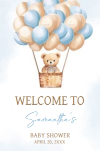 700 Blue Baby Bear Hot Air Balloon Baby Shower Welcome Sign 20x30: 700 Blue Baby Bear Hot Air Balloon Baby Shower Welcome Sign