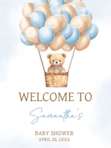 700 Blue Baby Bear Hot Air Balloon Baby Shower Welcome Sign 18x24: 700 Blue Baby Bear Hot Air Balloon Baby Shower Welcome Sign