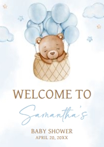 696 Blue Hot Air Balloon Baby Bear Baby Shower Welcome Sign A3: 696 Blue Hot Air Balloon Baby Bear Baby Shower Welcome Sign
