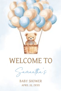 700 Blue Baby Bear Hot Air Balloon Baby Shower Welcome Sign 24x36: 700 Blue Baby Bear Hot Air Balloon Baby Shower Welcome Sign