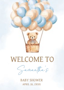700 Blue Baby Bear Hot Air Balloon Baby Shower Welcome Sign A1: 700 Blue Baby Bear Hot Air Balloon Baby Shower Welcome Sign
