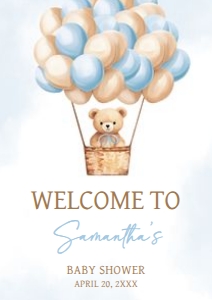 700 Blue Baby Bear Hot Air Balloon Baby Shower Welcome Sign A2: 700 Blue Baby Bear Hot Air Balloon Baby Shower Welcome Sign