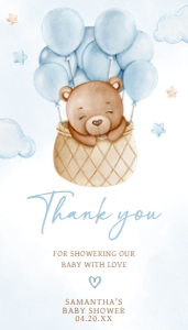 696 Blue Hot Air Balloon Baby Bear Baby Shower Favor Tag design preview