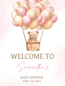 701 Pink Baby Bear Hot Air Balloon Baby Shower Welcome Sign 18x24: 701 Pink Baby Bear Hot Air Balloon Baby Shower Welcome Sign