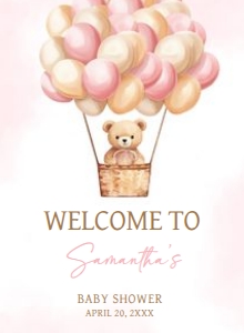 701 Pink Baby Bear Hot Air Balloon Baby Shower Welcome Sign 11X15: 701 Pink Baby Bear Hot Air Balloon Baby Shower Welcome Sign