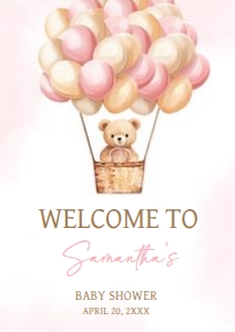 701 Pink Baby Bear Hot Air Balloon Baby Shower Welcome Sign A1: 701 Pink Baby Bear Hot Air Balloon Baby Shower Welcome Sign