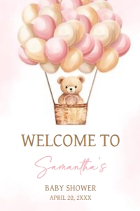 701 Pink Baby Bear Hot Air Balloon Baby Shower Welcome Sign 24x36: 701 Pink Baby Bear Hot Air Balloon Baby Shower Welcome Sign