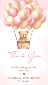 701 Pink Baby Bear Hot Air Balloon Baby Shower Favor Tag design preview