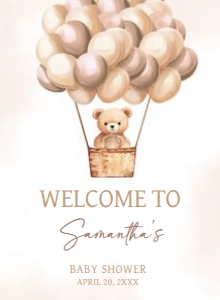 702 Brown Baby Bear Hot Air Balloon Baby Shower Welcome Sign 11x15: 702 Brown Baby Bear Hot Air Balloon Baby Shower Welcome Sign