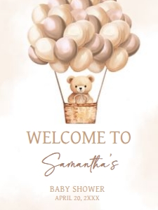 702 Brown Baby Bear Hot Air Balloon Baby Shower Welcome Sign 18x24: 702 Brown Baby Bear Hot Air Balloon Baby Shower Welcome Sign