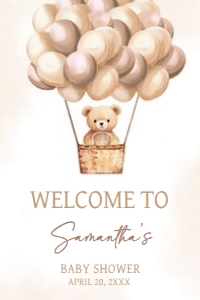 702 Brown Baby Bear Hot Air Balloon Baby Shower Welcome Sign 20x30: 702 Brown Baby Bear Hot Air Balloon Baby Shower Welcome Sign