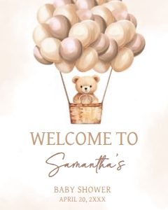 702 Brown Baby Bear Hot Air Balloon Baby Shower Welcome Sign 16x20: 702 Brown Baby Bear Hot Air Balloon Baby Shower Welcome Sign