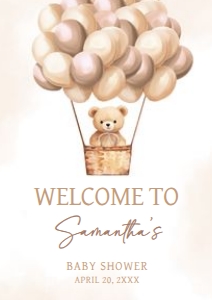 702 Brown Baby Bear Hot Air Balloon Baby Shower Welcome Sign A4: 702 Brown Baby Bear Hot Air Balloon Baby Shower Welcome Sign
