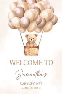 702 Brown Baby Bear Hot Air Balloon Baby Shower Welcome Sign 24x36: 702 Brown Baby Bear Hot Air Balloon Baby Shower Welcome Sign