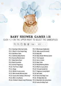 696 Blue Hot Air Balloon Baby Bear Baby Shower Games Bundle 1: 696 Blue Hot Air Balloon Baby Bear Baby Shower Games