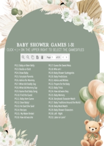 693 Boho Green Bear Baby Shower Games Bundle 2: 693 Boho Green Bear Baby Shower Games