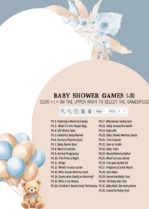 690 Blue Boho Bear Baby Shower Games Bundle 1: 690 Blue Boho Bear Baby Shower Games