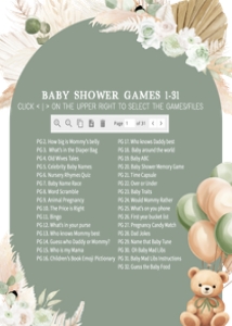 693 Boho Green Bear Baby Shower Games Bundle 1: 693 Boho Green Bear Baby Shower Games