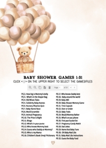 698 Brown Hot Air Balloon Bear Baby Shower Games Bundle 1: 698 Brown Hot Air Balloon Bear Baby Shower Games